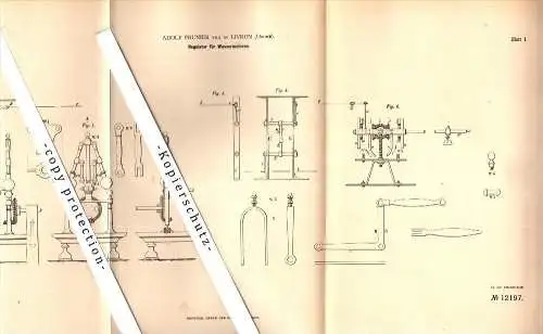 Original Patent - Adolf Prunier à Livron-sur-Drome , 1879 , Régulateur pour moteurs submersibles !!!