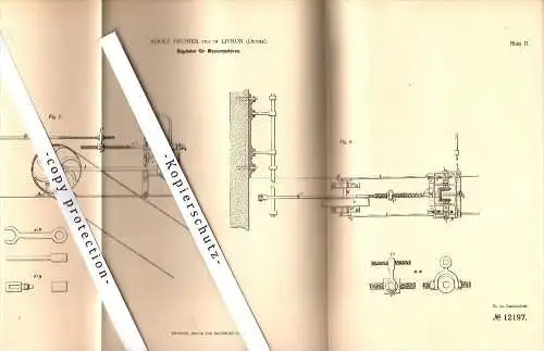 Original Patent - Adolf Prunier à Livron-sur-Drome , 1879 , Régulateur pour moteurs submersibles !!!