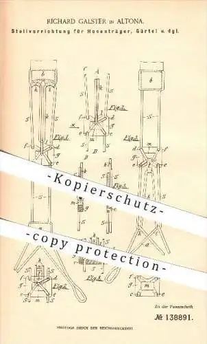 original Patent - Richard Galster in Altona , 1902 , Stellvorrichtung für Hosenträger , Gürtel , Mode , Hamburg !!!