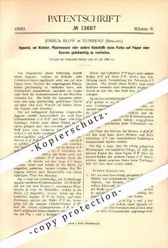 Original Patent - Joshua Blow in Nunhead , London , 1880 , Apparatus for adhesive and glue !!!