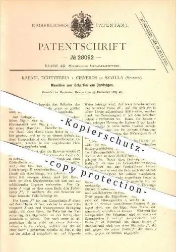 original Patent - R. Echeverria y Cisneros , Sevilla , Spanien , 1883 , Schärfen von Bandsägen , Bandsäge, Säge , Forst