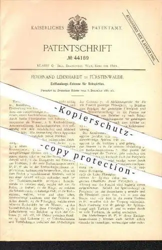 original Patent - Ferdinand Lehnhardt in Fürstenwalde , 1887 , Entfuselungs-Kolonne für Rohspiritus , Spiritus , Alkohol