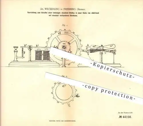 original Patent - Dr. Weckerling in Friedberg , 1887 , Fernsprecher , Morser , Morsen , Telefon , Elektromagnet , Strom