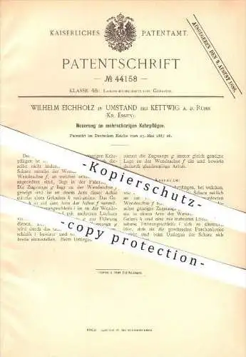 original Patent - Wilhelm Eichholz in Umstand bei Kettwig a. d. Ruhr , 1887 , Kehrpflug , Pflug , Pflügen , Ackerbau !!!