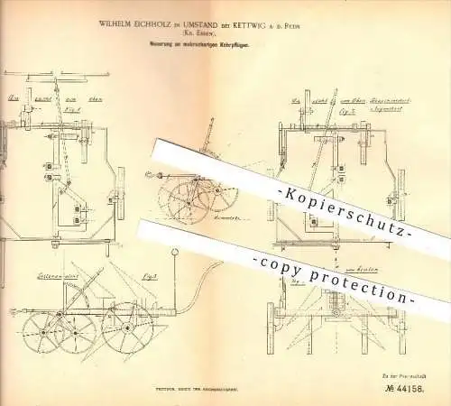 original Patent - Wilhelm Eichholz in Umstand bei Kettwig a. d. Ruhr , 1887 , Kehrpflug , Pflug , Pflügen , Ackerbau !!!