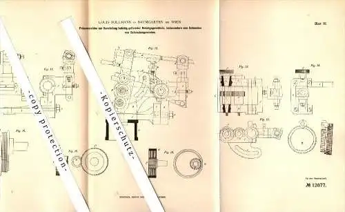 Original Patent - Louis Bollmann in Baumgarten b. Wien , 1880 , Gewinde - Herstellung , Metallbau !!!