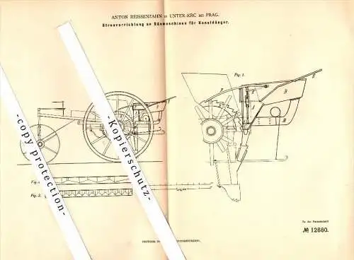 Original Patent - Anton Reissenzahn in Unter-Krc b. Prag / Praha , 1880 , Säemaschine für Kunstdünger , Agrar !!!