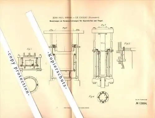 Original Patent - J.P. Simons à Le Cateau , 1880 , Appareil de moulage pour la poterie , céramique , Le Cateau-Cambrésis