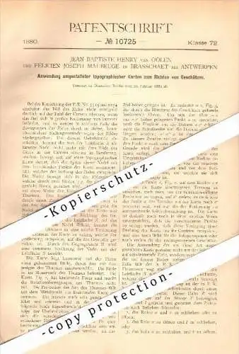 Original Patent - Jean H. van Oolen und F. Maubeuge in Brasschaat b. Antwerpen , 1880, Richten von Geschützen , Kanone