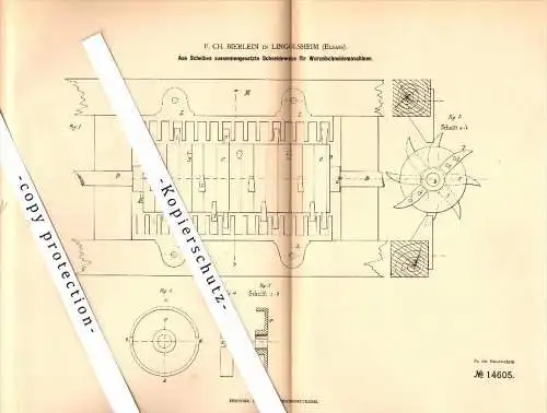 Original Patent - F. Bierlein à Lingolsheim , Elsass , 1881 , Machine Root-coupe !!!