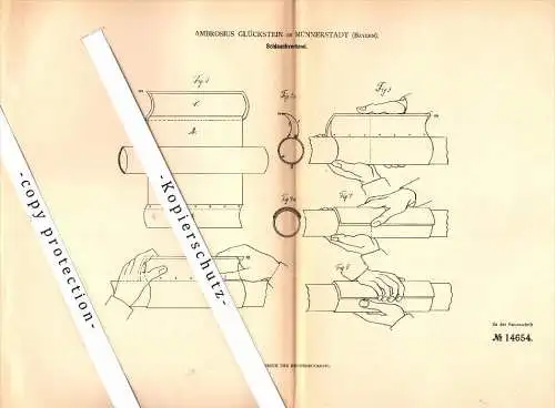 Original Patent - Ambrosius Glückstein in Münnerstadt , Bayern , 1880 , Schlauchverband !!!