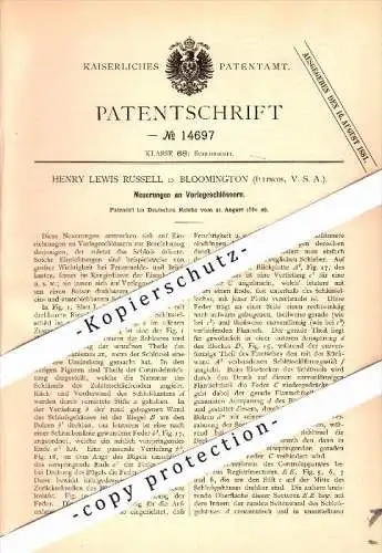 Original Patent - Henry L. Russell in Bloomington , Illinois , USA , 1880 , Lock for fire alarm and mailbox !!!