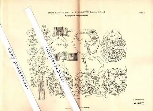 Original Patent - Henry L. Russell in Bloomington , Illinois , USA , 1880 , Lock for fire alarm and mailbox !!!