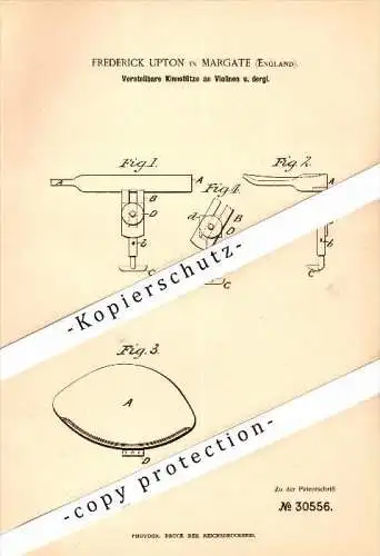 Original Patent - Frederick Upton in Margate , England , 1884 , Chin rest on violins , violin , Geige !!!