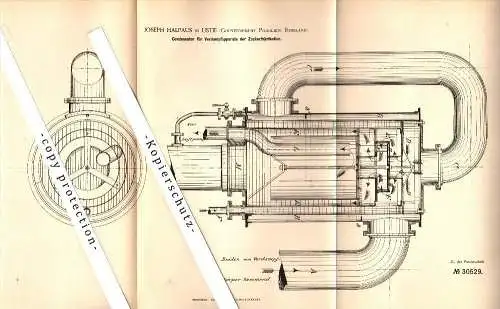 Original Patent - Joseph Halpaus in Ustie , Gouvernement Podolien , 1884 , Kondensator für Zuckerfabrik , Russland !!!