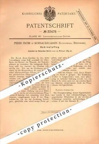 Original Patent - Peder From in Korsagergaard , Estrupmark , 1885 , Unkrautpflug , Agrar , Dänemark , Estrup Mark !!!