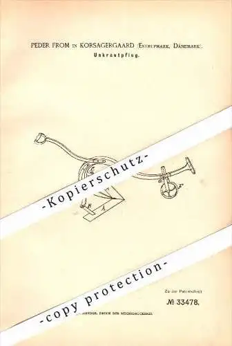 Original Patent - Peder From in Korsagergaard , Estrupmark , 1885 , Unkrautpflug , Agrar , Dänemark , Estrup Mark !!!