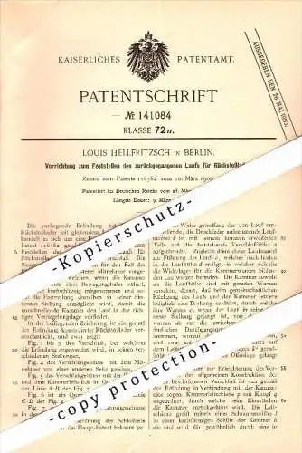 Original Patent - Louis Hellfritzsch in Berlin , 1902 , Pistole , Rückstoßlader , Waffe , pistol !!!