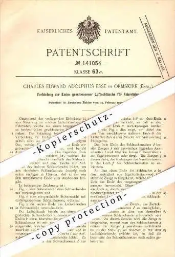 Original Patent - Charles E.A. Esse in Ormskirk , England , 1902 , Inner tubes for bicycles !!!