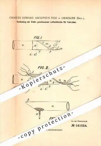 Original Patent - Charles E.A. Esse in Ormskirk , England , 1902 , Inner tubes for bicycles !!!