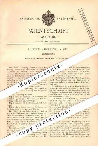 Original Patent - J. Lucht in Holtenau b. Kiel , 1898 , Einsteckschloß , Türenbau , Schloss !!!