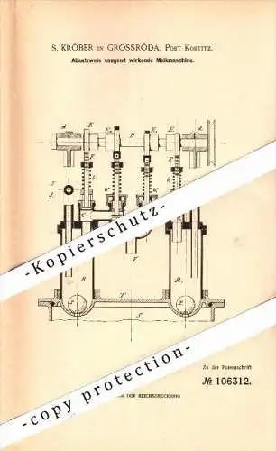 Original Patent - S. Kröber in Großröda b. Starkenberg , Post Kostitz , 1897 , Melkmaschine , Viehzucht , Landwirtschaft