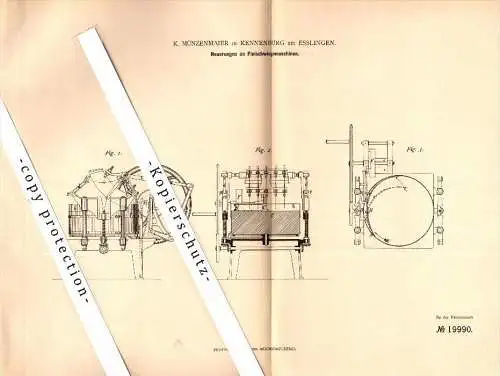 Original Patent - K. Münzenmaier in Kennenburg b. Esslingen , 1882 , Fleisch-Wiegemaschine , Schlachter , Metzger !!!