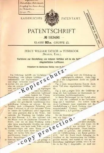 Original Patent - Percy W. Taylor in Tusbrook , Brailes , 1905 , Production of containers with air duct !!!