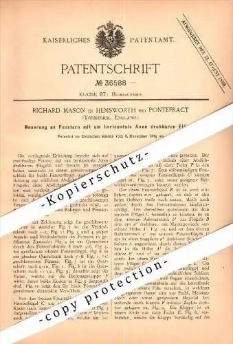 Original Patent - Richard Mason in Hemsworth b. Pontefract , Yorkshire , 1885 , Window with rotary wings  !!!