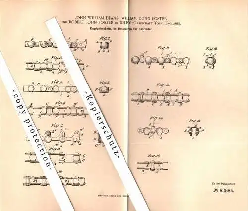 Original Patent - John W. Deans , W. Foster in Selby , Yorkshire , 1896 , Chain for bicycles , bicycle !!!