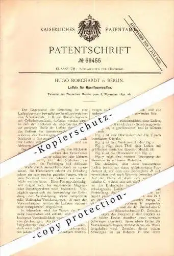 Original Patent - Hugo Borchardt in Berlin , 1892 , Lafette für Handfeuerwaffe , Gewehr !!!