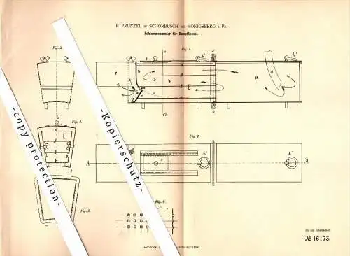 Original Patent - R. Prunzel in Schönbusch b. Königsberg i. Preussen , 1881 , Schlammsammler !!!