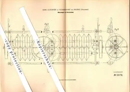 Original Patent - G. Glöckner , Eisenhüttenwerk in Tschirndorf bei Halbau / Ilowa , 1881, Ackerwalzen , Agar , Schlesien