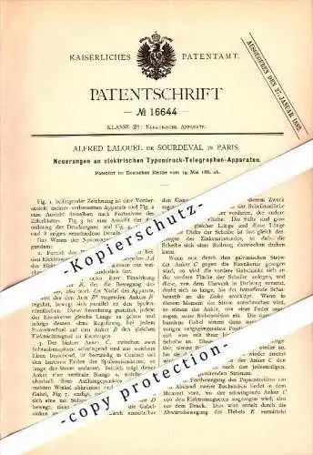 Original Patent - Alfred Lalouel de Sourdeval à Paris , 1881 , électrique Telegraph , télégraphie !!!