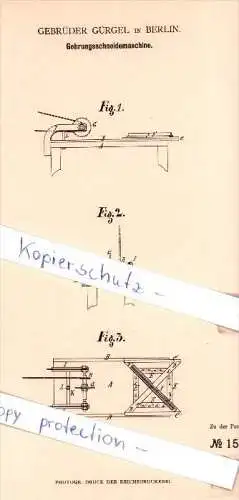 Original Patent - Gebrüder Gürgel in Berlin , 1881 , Gehrungsschneidemaschine !!!