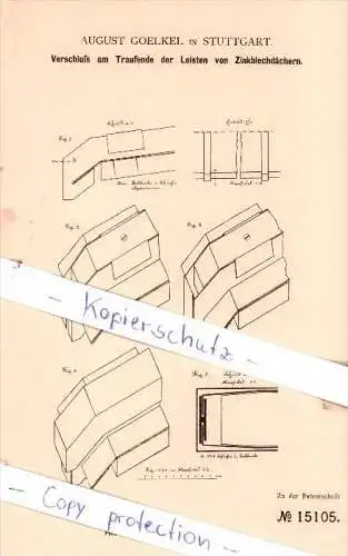 Original Patent - August Goelkel in Stuttgart , 1881 , Hochbauwesen !!!