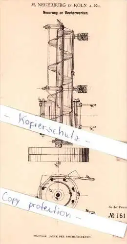 Original Patent - M. Neuerburg in Köln a. Rh. , 1880 , Neuerung an Becherwerken !!!