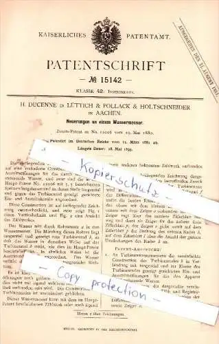 Original Patent - H. Ducenne in Lüttich & Pollack & Holtenschneider in Aachen , 1881 , !!!