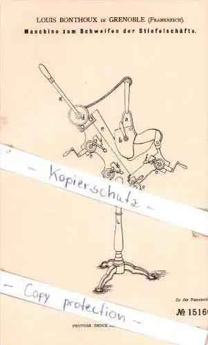 Original Patent - Louis Bonthoux in Grenoble , Frankreich , 1880 , Schweißen der Stiefelschäfte !!!