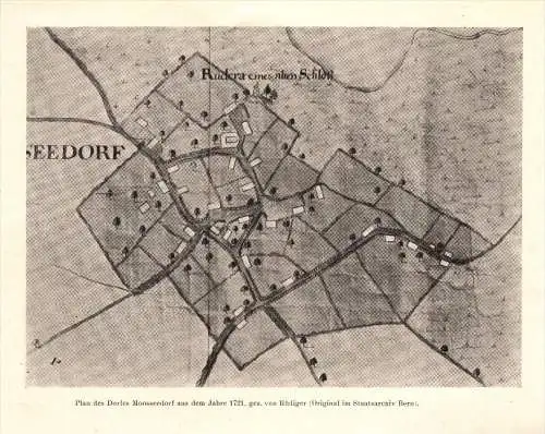 original Zeitungsausschnitt - 1947 - Plan von Moosseedorf aus dem Jahre 1721  !!!