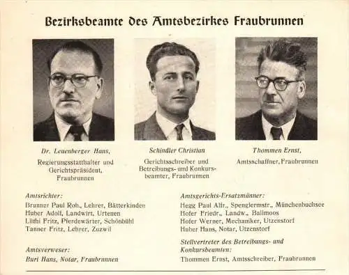 original Zeitungsausschnitt - 1947 - Bezirksbeamte des Amtsbezirkes Frauenbrunnen , Dr. Leuenberger , Ch. Schindler