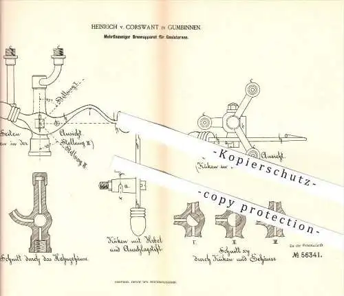 original Patent - Heinrich v. Corswant in Gumbinnen / Gussew , 1890 , Brenner für Gaslaternen , Gas , Russland !!!