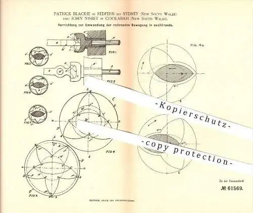 original Patent - Patrick Blackie in Redfern bei Sydney , New South Wales , John Nisbet in Coolabah , 1890 , Rotation !