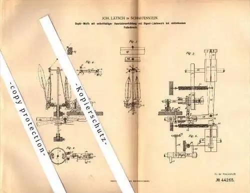 Original Patentschrift - J. Lätsch in Scharfenstein b. Chemnitz , 1888 , Signal-Läutewerk für Spinnerei !!!