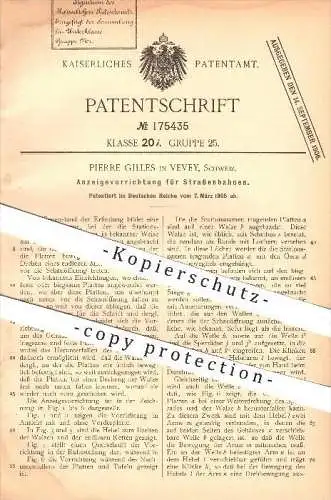 original Patent - Pierre Gilles in Vevey , Schweiz , 1905, Anzeige für Straßenbahnen , Straßenbahn , Reklame , Eisenbahn