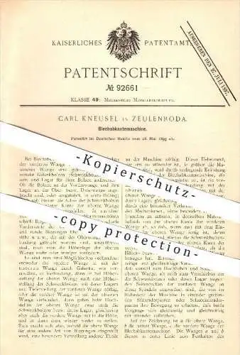 original Patent - Carl Kneusel in Zeulenroda , 1895 , Blechabkantemaschine , Metall , Blech , Metallbearbeitung !!!