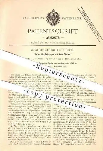 original Patent - A. Gehrig-Liechti in Zürich , 1896 , Halter für Zeitungen und lose Blätter , Haushalt , Hauswirtschaft