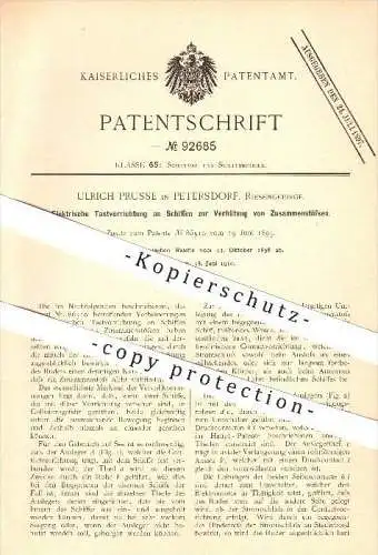 original Patent - Ulrich Prusse in Petersdorf , Riesengebirge , 1896 , Tastvorrichtung an Schiffen , Schiff , Schiffbau