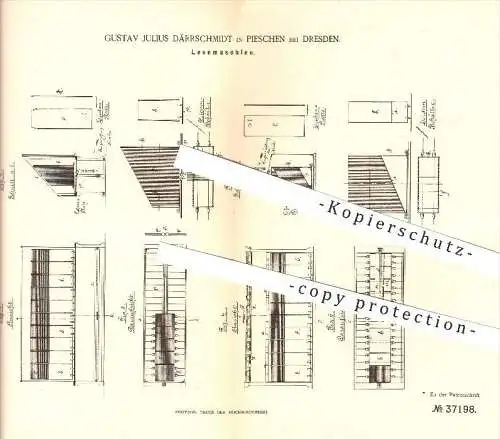 original Patent - Gustav Julius Därrschmidt in Pieschen bei Dresden , 1886 , Lesemaschine , Lesen , Buchstaben , Schule