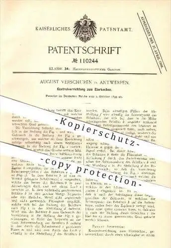 original Patent - Aug. Verschuren in Antwerpen , 1899, Kontrollvorrichtung zum Eierkochen , Eier , Eierkocher , Haushalt